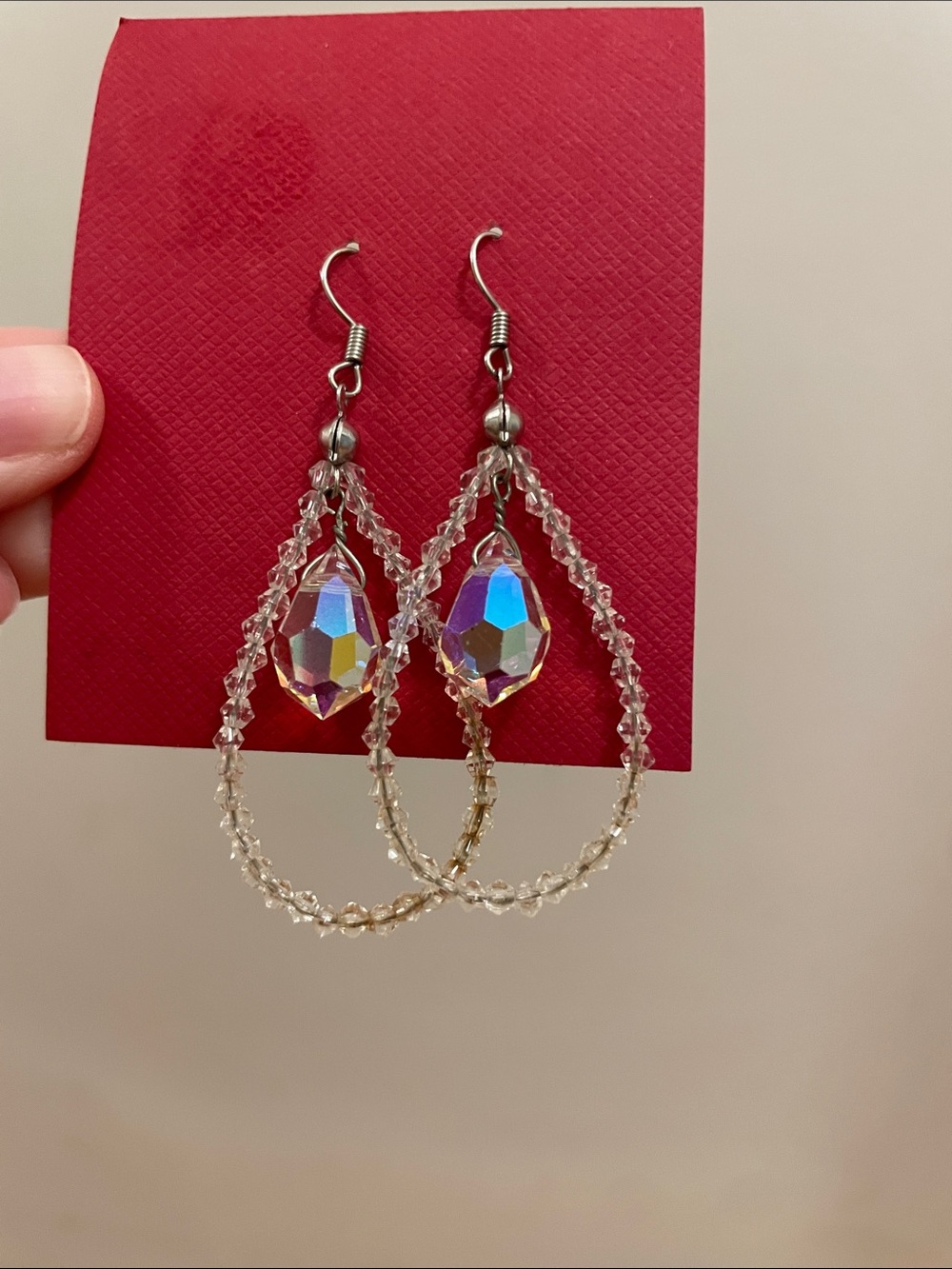 Crystal Teardrop Bead Earrings - Clear Aurora